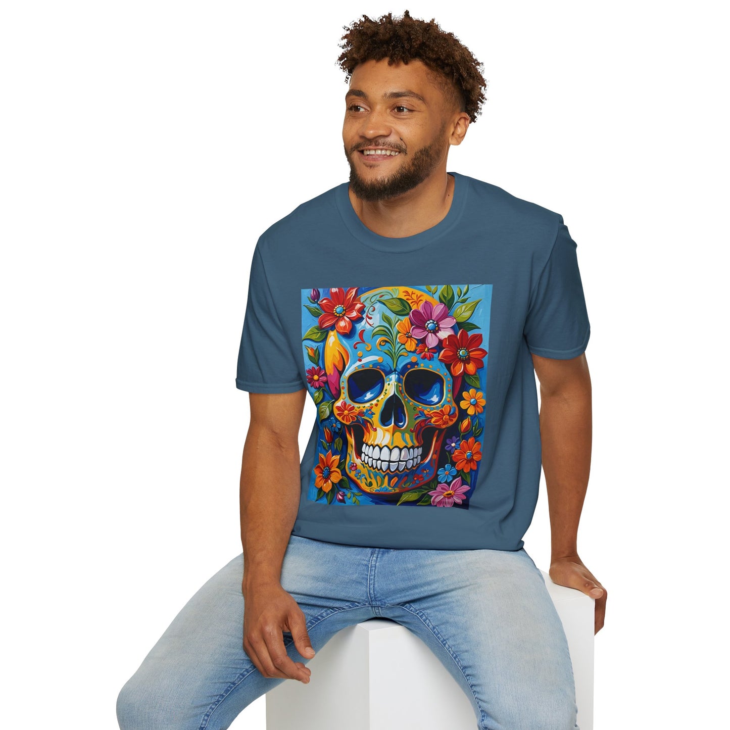 Floral Sugar Skull Shirt – Colorful Skull with Flowers Tee – Gift for Art Lovers, Halloween Fans, and Bold Statement Outfit Seekers