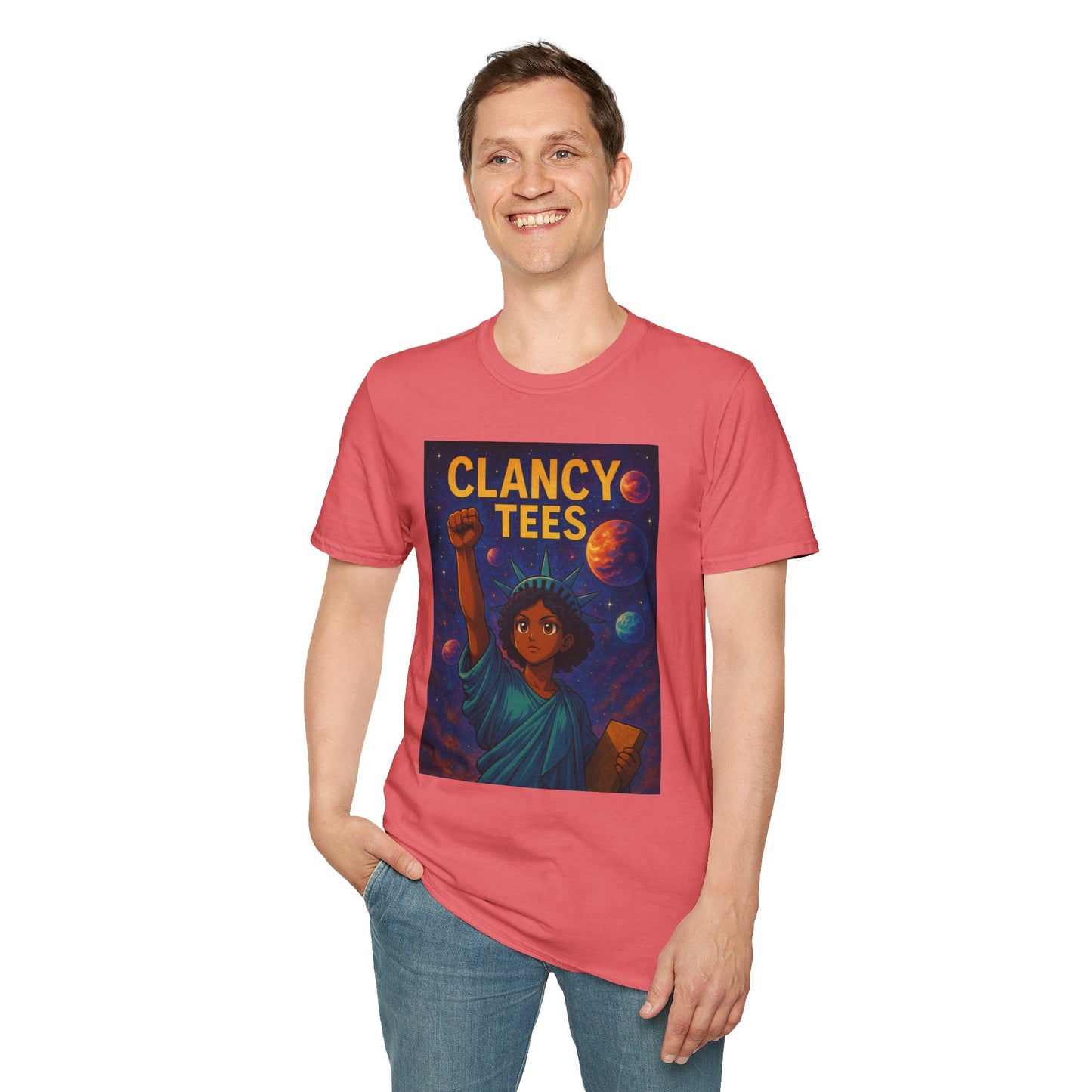 Empowerment Liberty Graphic T-Shirt, Space-Themed Tee, Unisex Casual Wear, Gift for Space Lovers, Inspirational Fashion