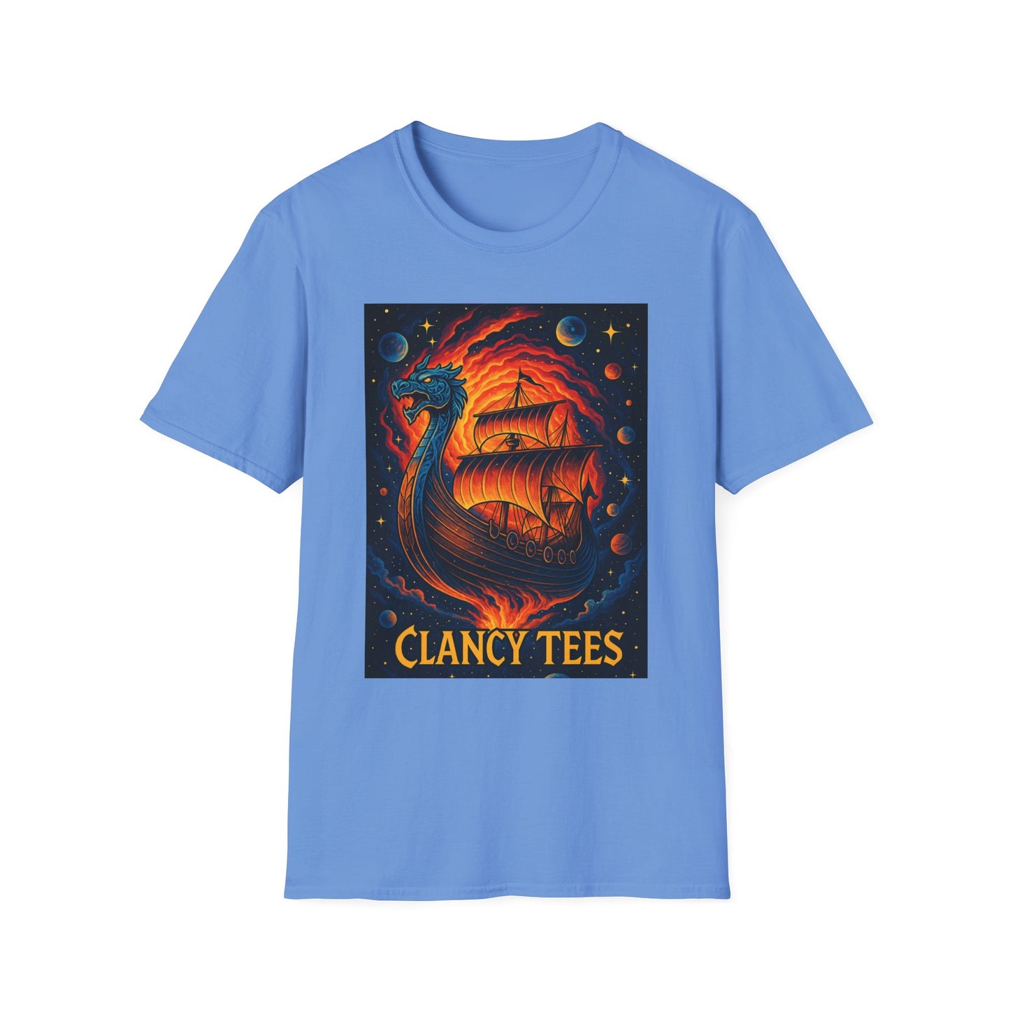 Viking Ship Dragon Shirt – Trippy Norse Mythology Tee with Fiery Cosmic Art – Bold Fantasy Graphic – Gift for Myth Lovers and Warrior Souls