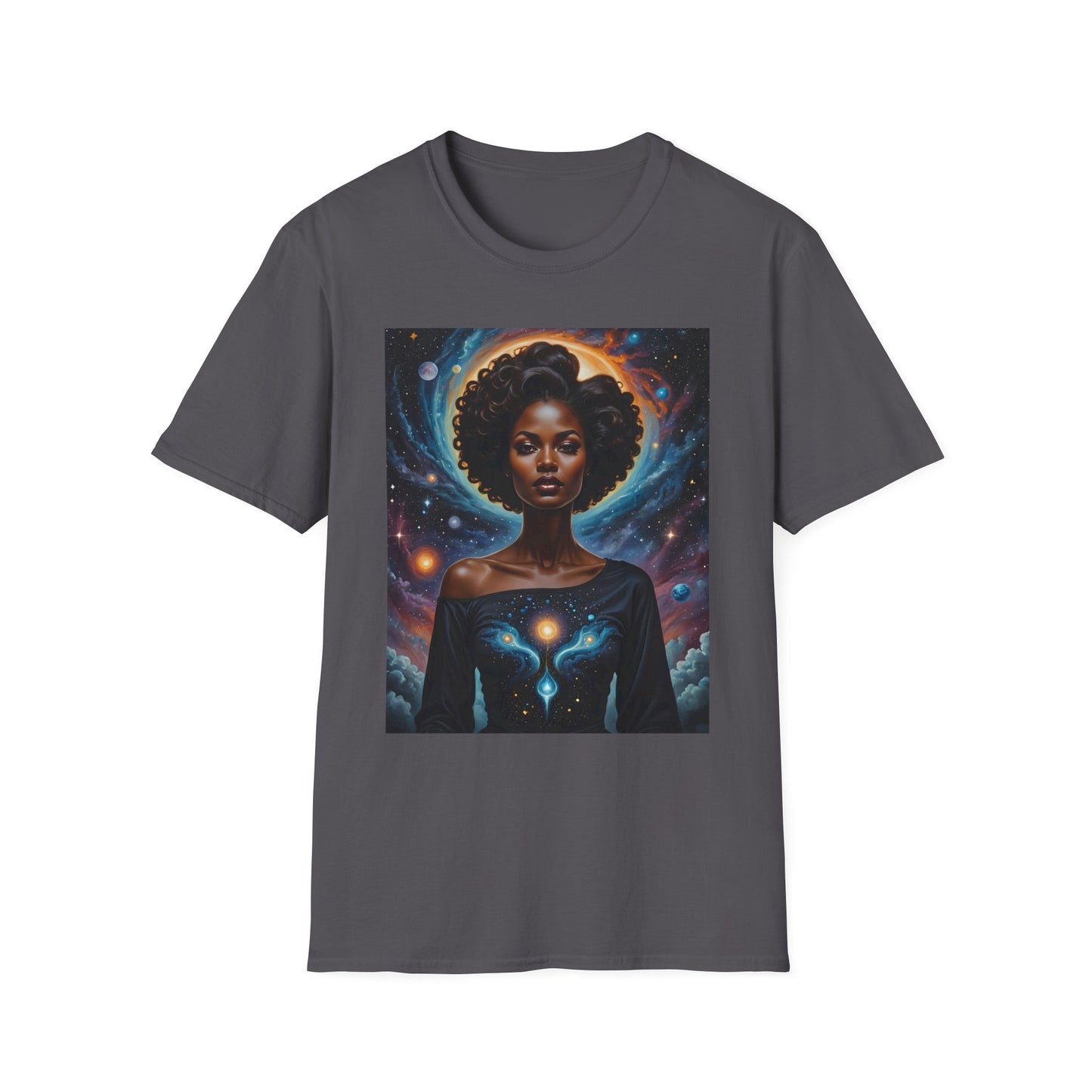 Afrofuturist Cosmic Energy T-Shirt – Celestial Power Graphic Tee, Spiritual Galaxy Shirt, Gift for Astrology Fans, Vibrant Universe Artwork