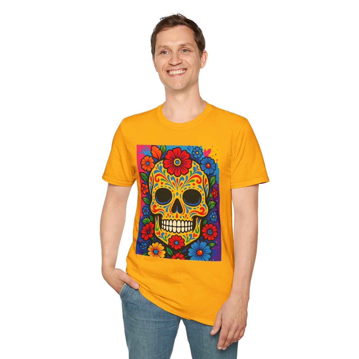 Colorful Sugar Skull Shirt | Day of the Dead Graphic Tee | Gift for Tattoo Lovers & Art Fans | Floral Skull T-Shirt