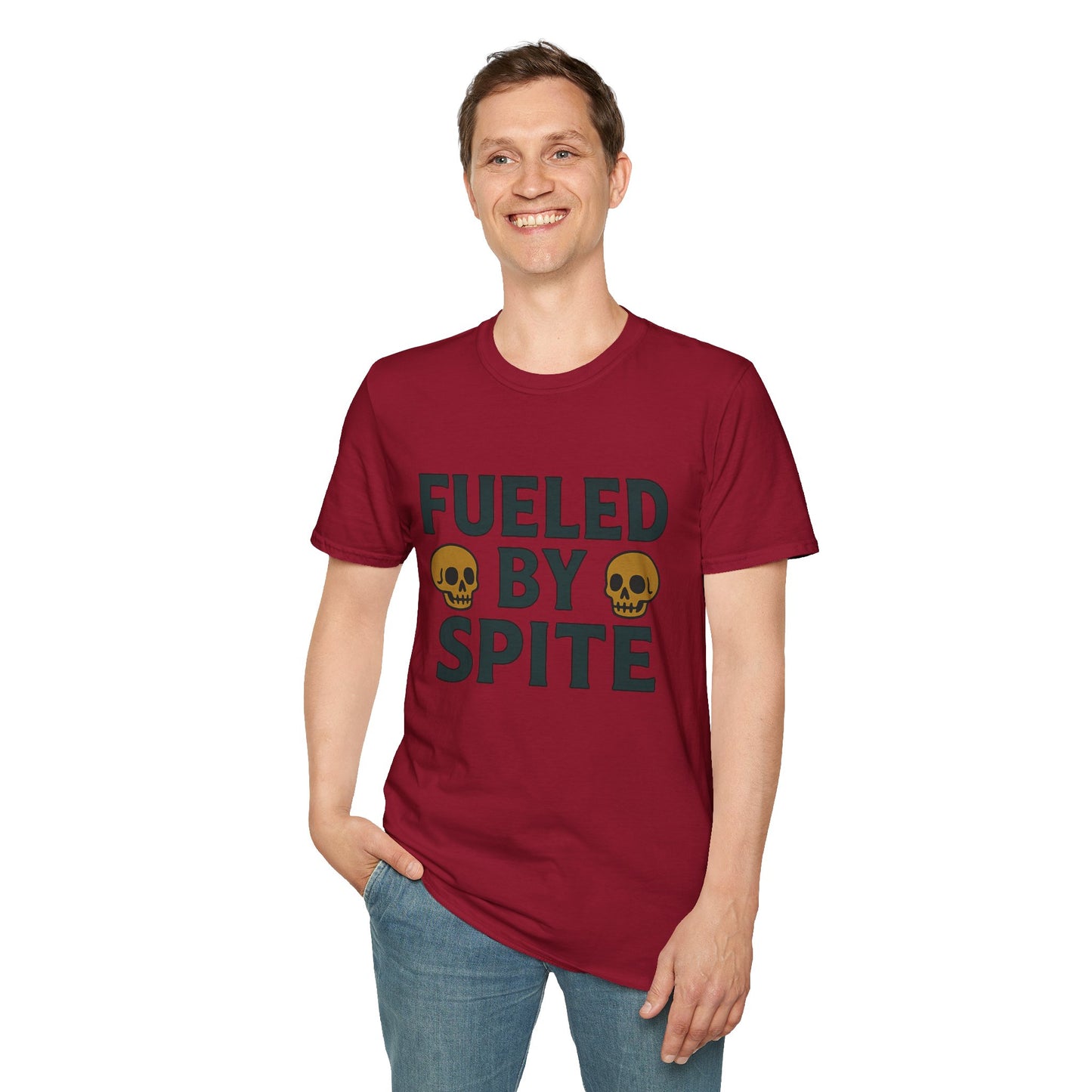 Fueled by Spite Unisex Softstyle T-Shirt, Funny Graphic Tee, Goth Aesthetic Shirt, Gifts for Spiteful Friends, Casual Wear