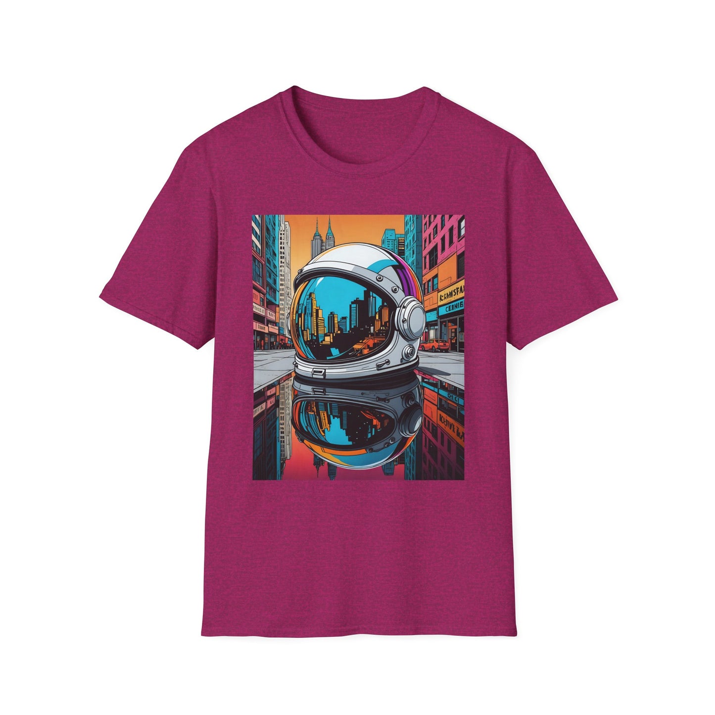 City Astronaut Reflection T-Shirt – Urban Space Art Tee – Gift for Sci-Fi Fans, Streetwear Addicts, and Cosmic Daydreamers