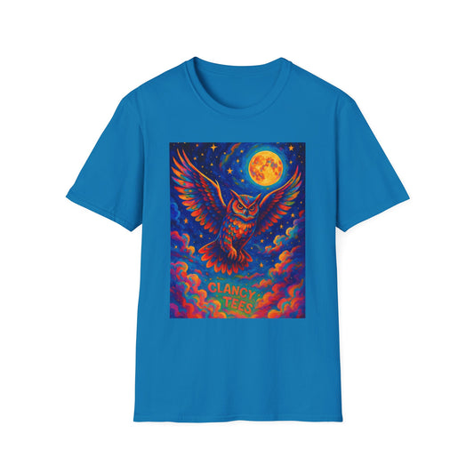 Psychedelic Owl T-Shirt Trippy Full Moon Graphic Tee | Surreal Bird Aesthetic Shirt | Gift for Dreamers and Night Owls | Bold Fantasy Art Top