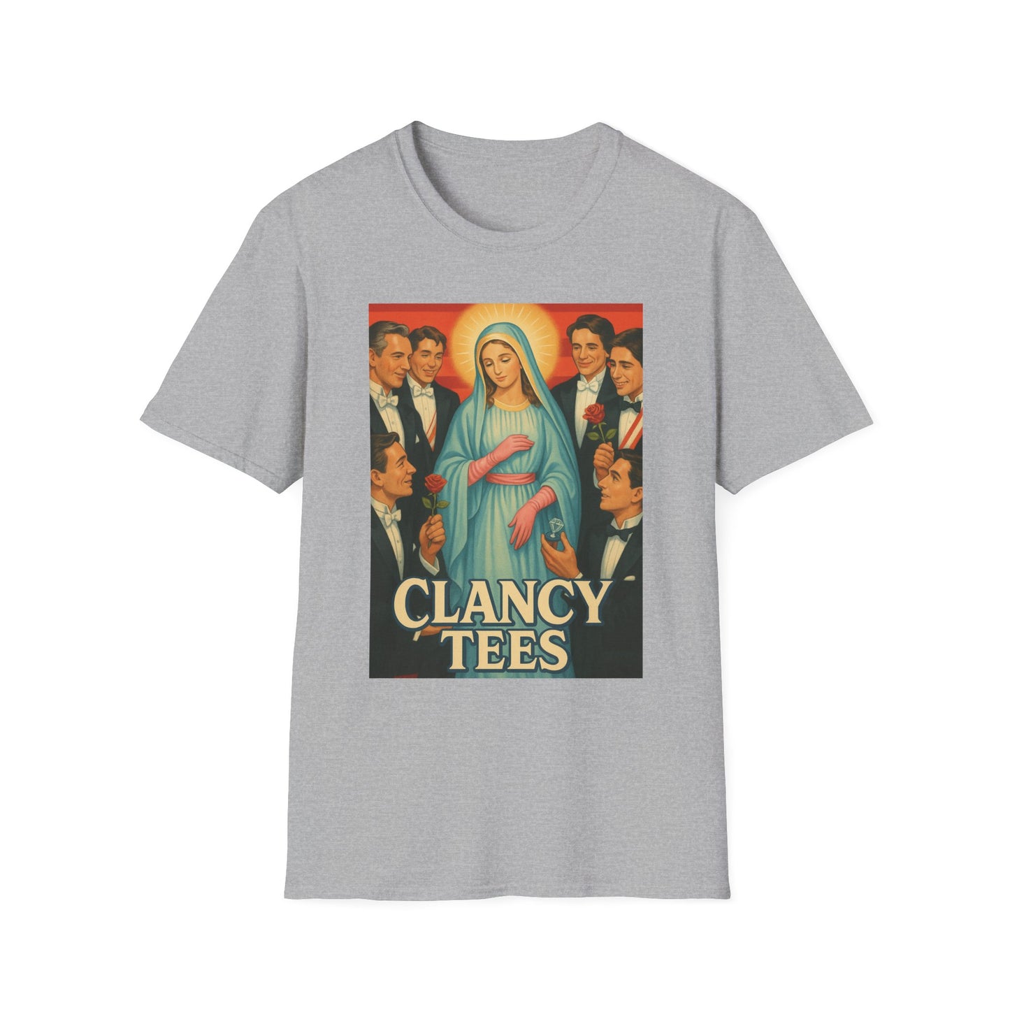 Vintage Madonna Graphic Tee, Unisex Virgin Mary Softstyle T-Shirt, Retro Art Shirt, Gift for Artsy Friends, Festival Attire, Casual Wear