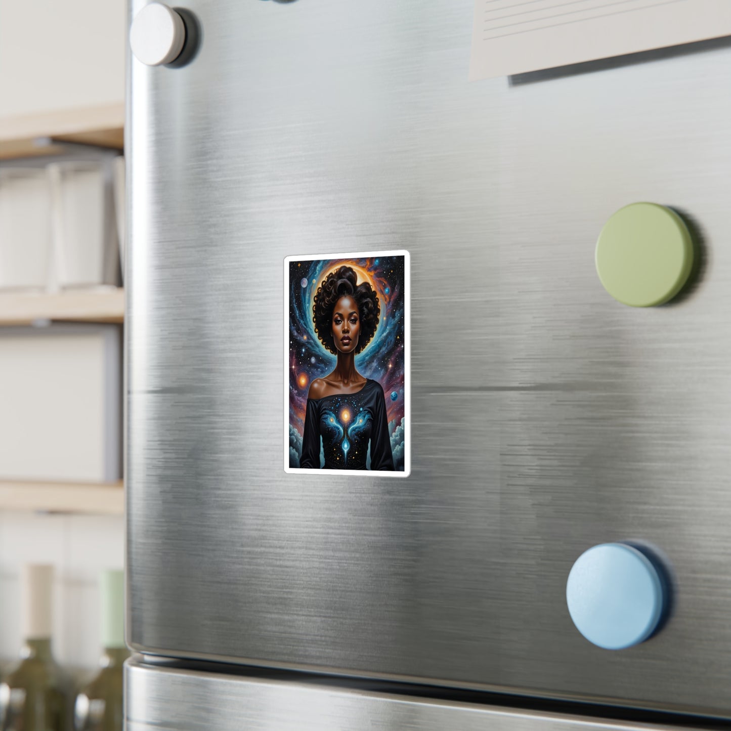 Cosmic Goddess Sticker – Kiss Cut Vinyl Decal, Afrofuturist Artwork, Galaxy Aesthetic, Gift for Spiritual Seekers