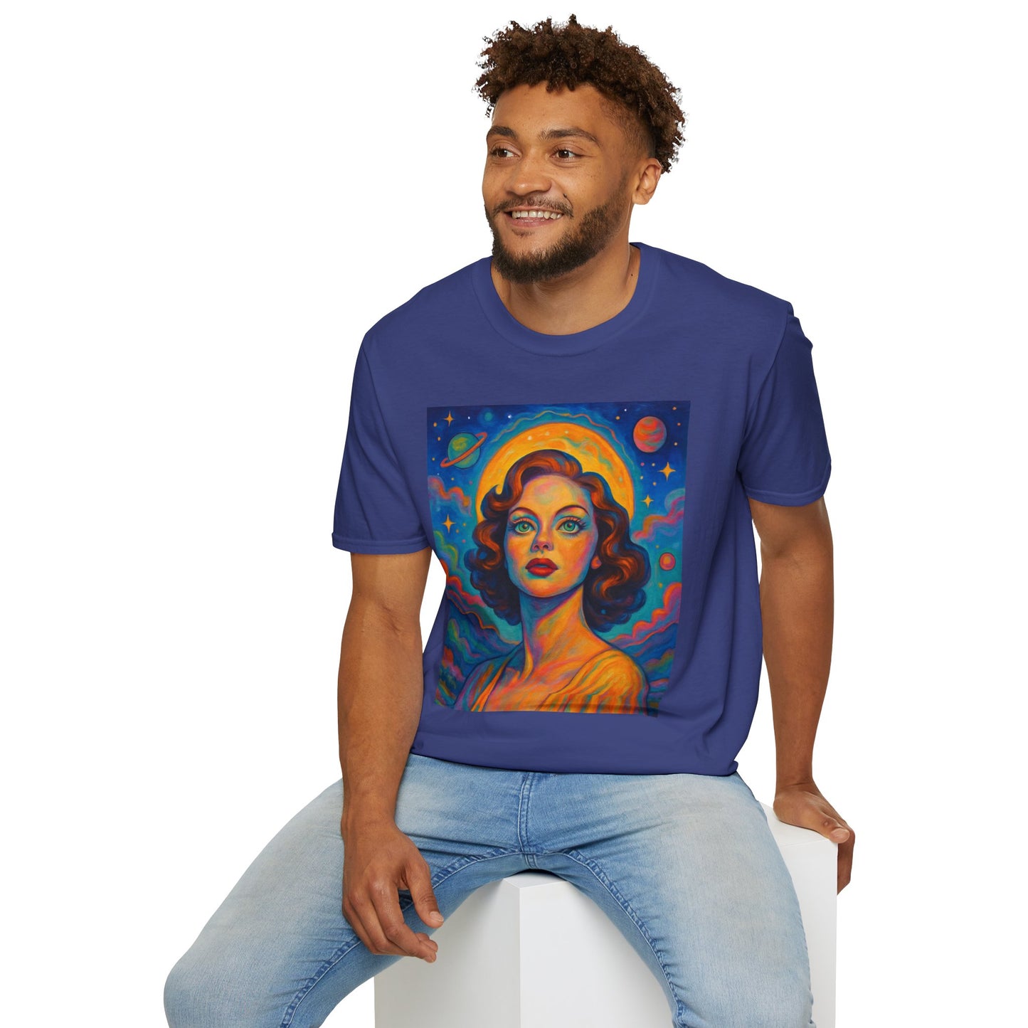 Retro Space Girl T Shirt Vintage Sci Fi Beauty Psychedelic Pop Art Galaxy Babe Tee Gift for Star Gazers Cosmic Fashion Astronaut Dreamwear