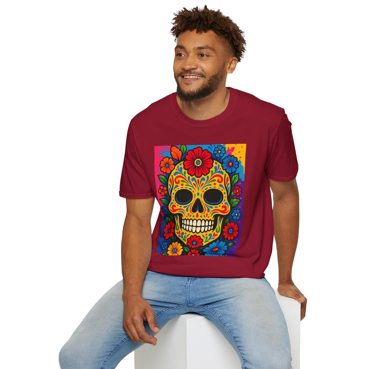 Colorful Sugar Skull Shirt | Day of the Dead Graphic Tee | Gift for Tattoo Lovers & Art Fans | Floral Skull T-Shirt