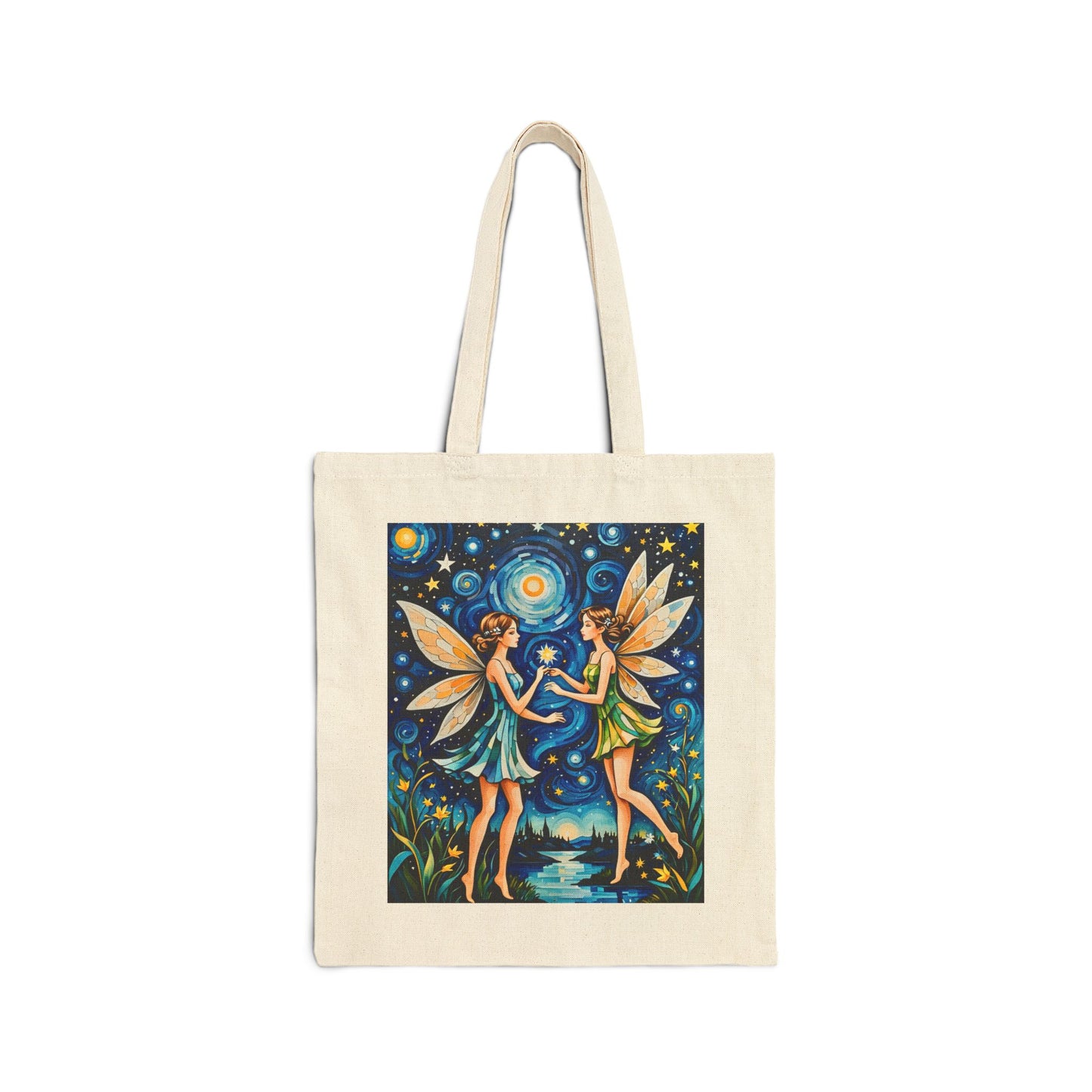 Starry Night Fairy Tote Bag Canvas Reusable Eco Friendly Whimsical Fantasy Art