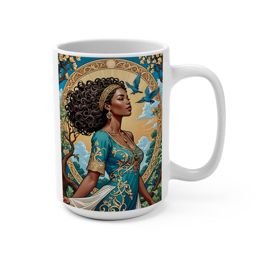 Afrofuturist Goddess Coffee Mug Spiritual Queen Artwork Ceramic Cup Celestial Beauty Divine Woman Empowerment Gift Cosmic Afrocentric Drinkware