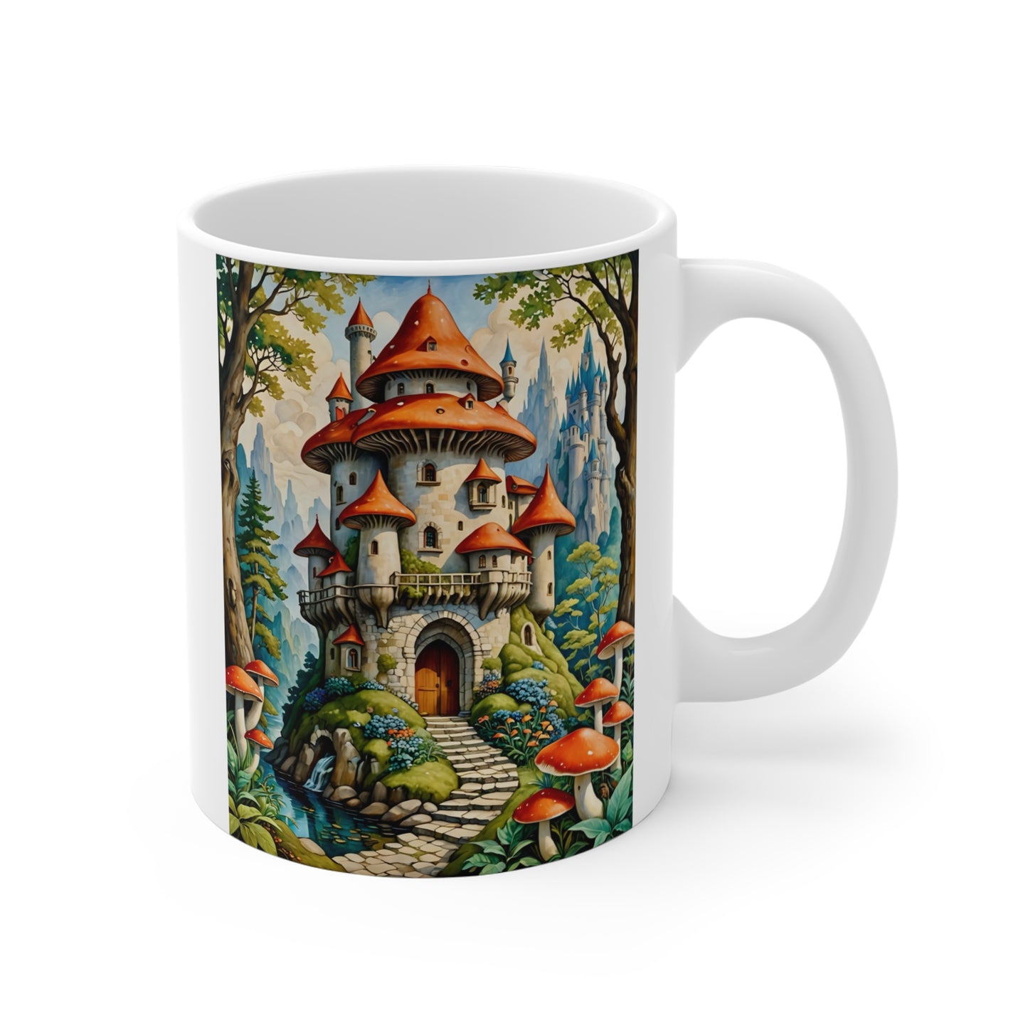 Fantasy Castle Coffee Mug 11oz Ceramic Cup Fairy Tale Drinkware Whimsical Mushroom Artwork Enchanted Forest Design For Morning Coffee And Tea