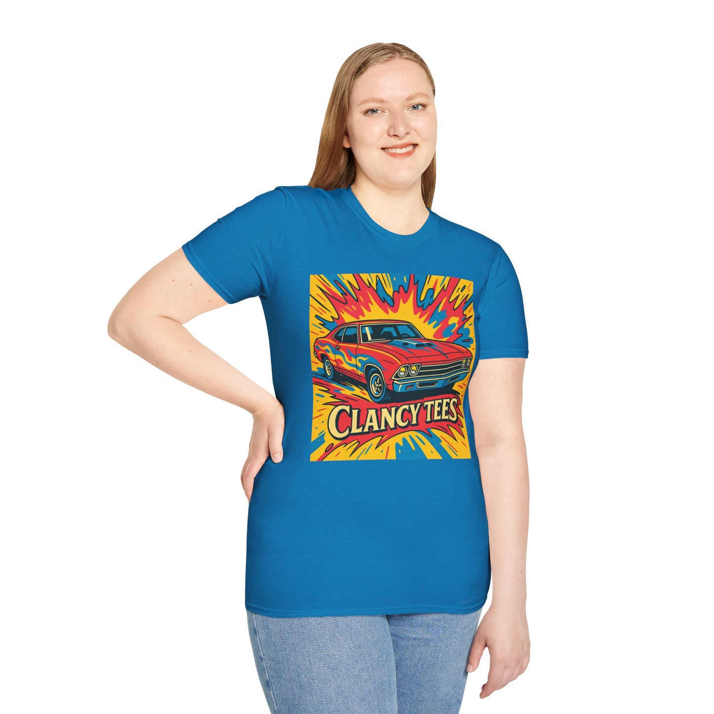 Muscle Car Graphic Tee with Retro Flames | Vintage Car Lover T-Shirt | Gift for Gearheads & Classic Ride Fans | Bold Hot Rod Shirt