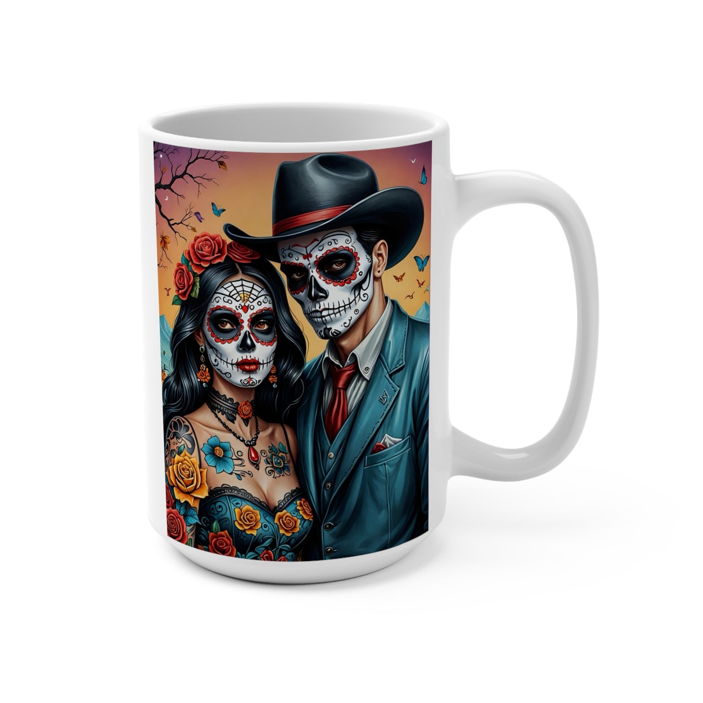 Day Of The Dead Skeleton Couple Mug – Sugar Skull Art Coffee Cup, Dia De Los Muertos Mug, Gothic Romance Gift