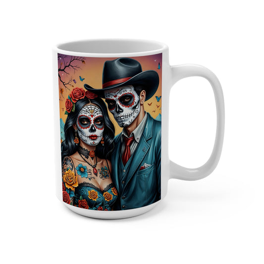 Day Of The Dead Skeleton Couple Mug – Sugar Skull Art Coffee Cup, Dia De Los Muertos Mug, Gothic Romance Gift