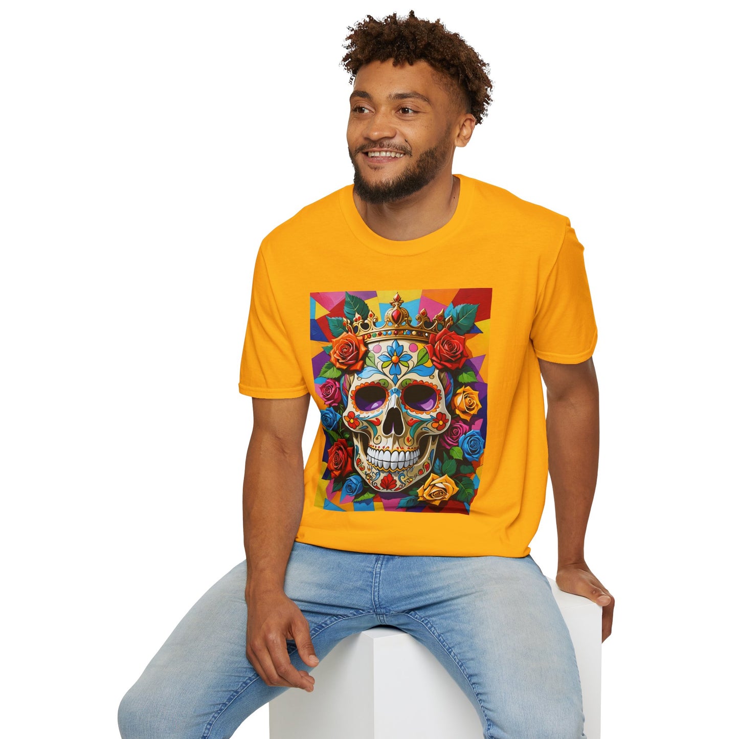 Royal Skull and Roses Shirt – Colorful Crowned Skull Tee – Gift for Halloween Fans, Tattoo Art Collectors, and Bold Fashion Enthusiasts