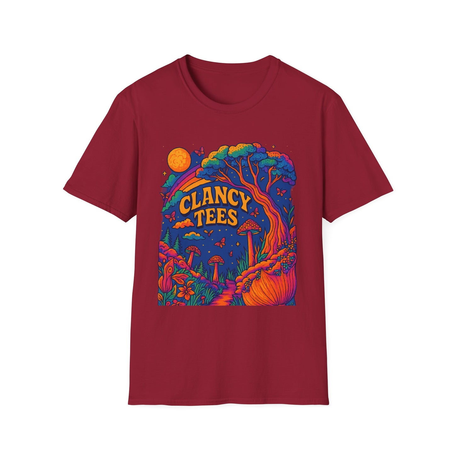 Colorful Nature-Themed Unisex Softstyle T-Shirt - Bohemian Vibe, Perfect for Festivals, Gift for Nature Lovers, Casual Wear, Clancy Tees