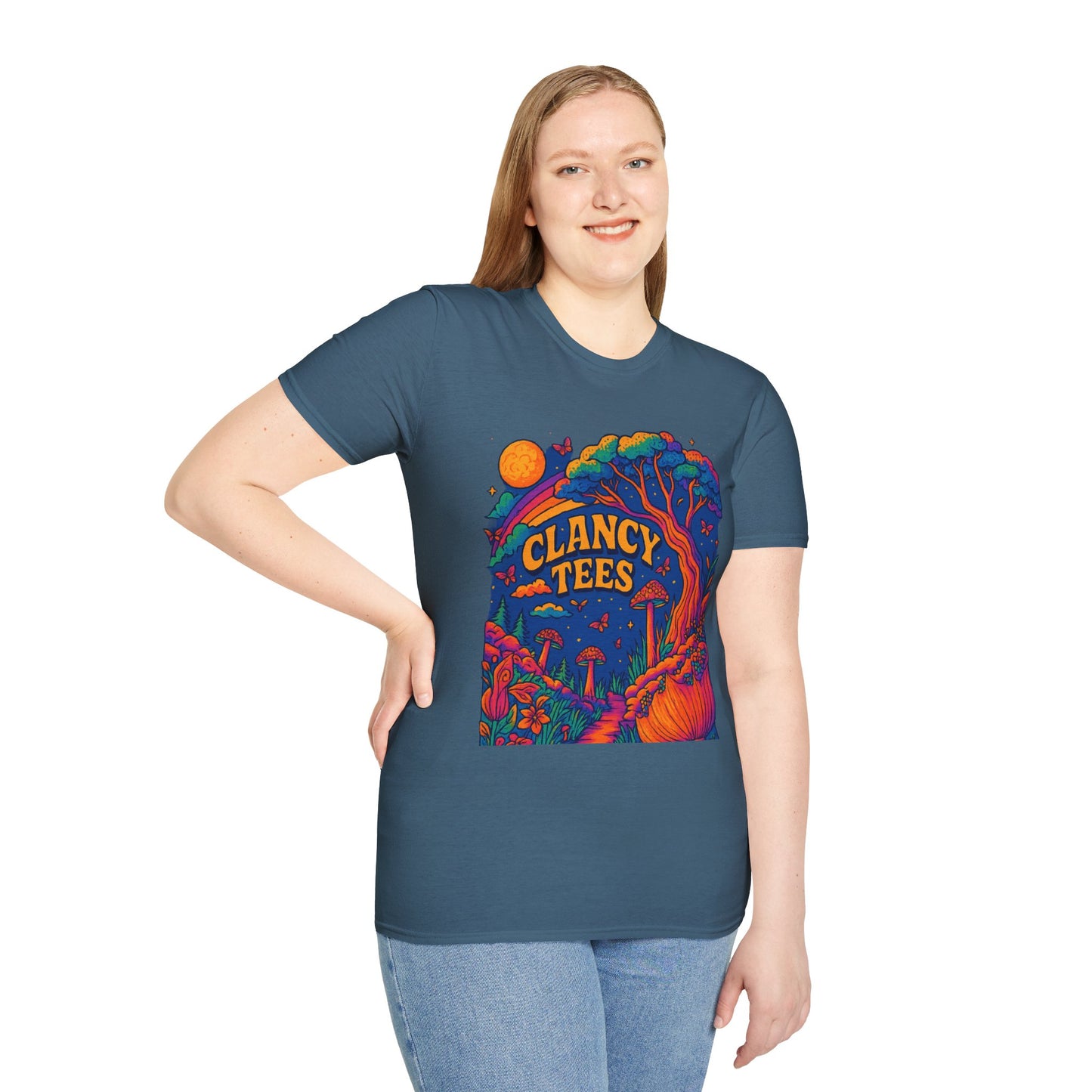 Colorful Nature-Themed Unisex Softstyle T-Shirt - Bohemian Vibe, Perfect for Festivals, Gift for Nature Lovers, Casual Wear, Clancy Tees