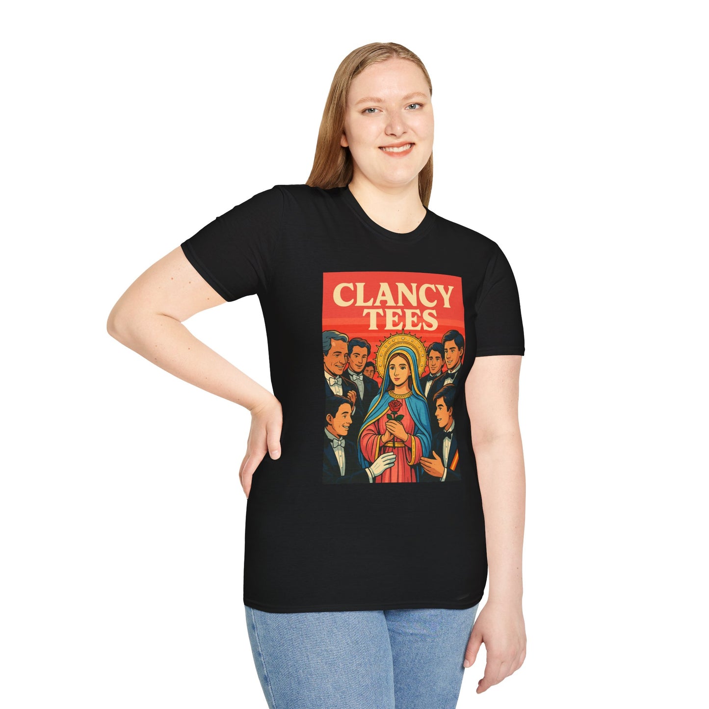 Vintage Virgin Mary Graphic T-Shirt, Softstyle Madonna Tee for Casual Wear, Perfect Gift for Holidays, Retro Clothing, Unisex Tees