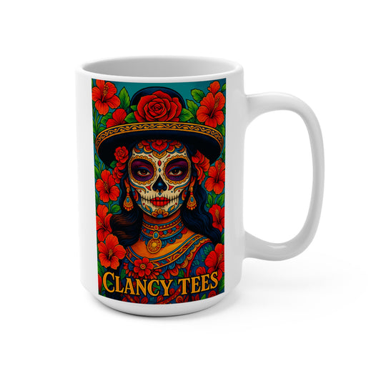Day Of The Dead Mug Sugar Skull Artwork Ceramic Coffee Cup Gift for Dia De Los Muertos Lovers