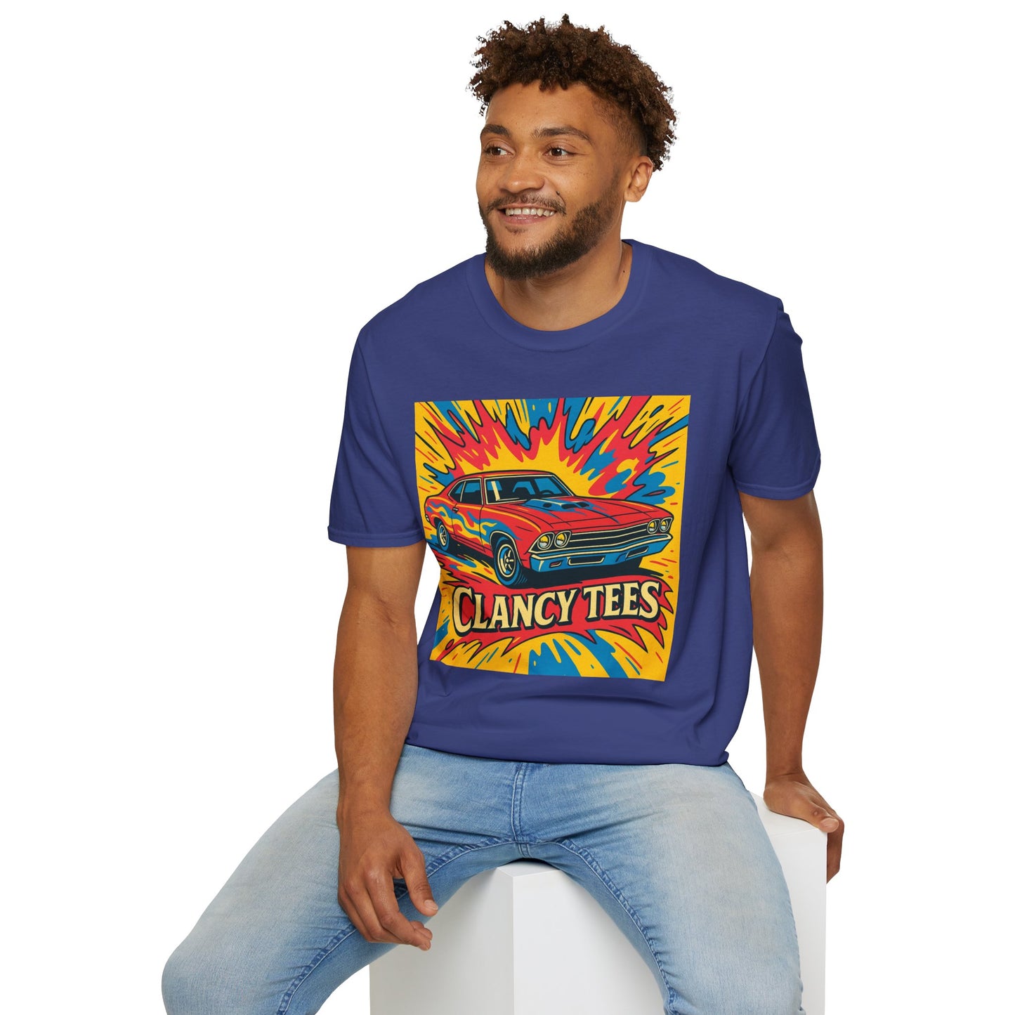 Muscle Car Graphic Tee with Retro Flames | Vintage Car Lover T-Shirt | Gift for Gearheads & Classic Ride Fans | Bold Hot Rod Shirt