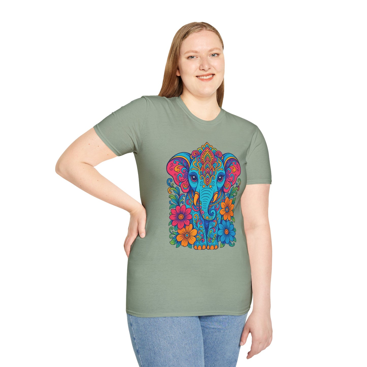 Colorful Elephant Shirt Trippy Boho Floral Art Tee Gift for Yoga Lovers Psychedelic Animal Fans and Free Spirits Who Rock Vibrant Festival Style