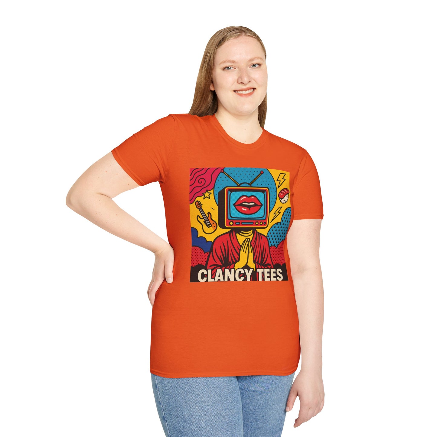 Pop Art TV Head T Shirt for Creatives Graphic Tee for Artists Gift for Surreal Art Lovers Unisex Visual Commentary Shirt