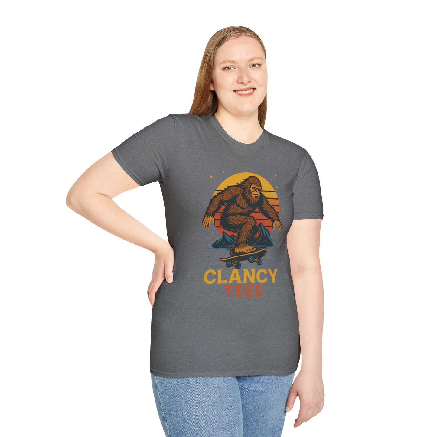 Bigfoot Skateboard Unisex T-Shirt, Retro Graphic Tee, Funny Gift for Skaters, Adventure Lovers, Summer Apparel, Men's and Women's Fashion