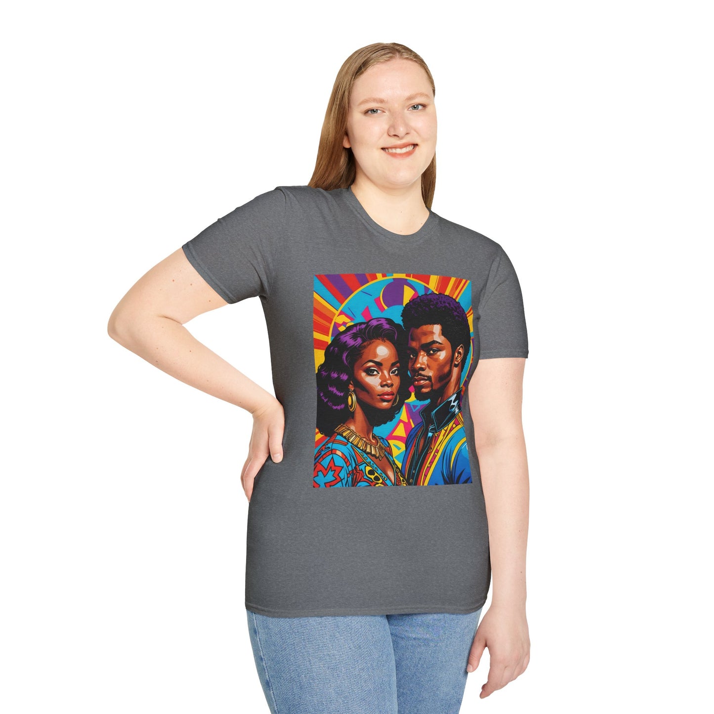 Vibrant Retro-Inspired Unisex Softstyle T-Shirt, Colorful Art Tee, Black History Month Shirt, Casual Streetwear, Gift for Art Lovers