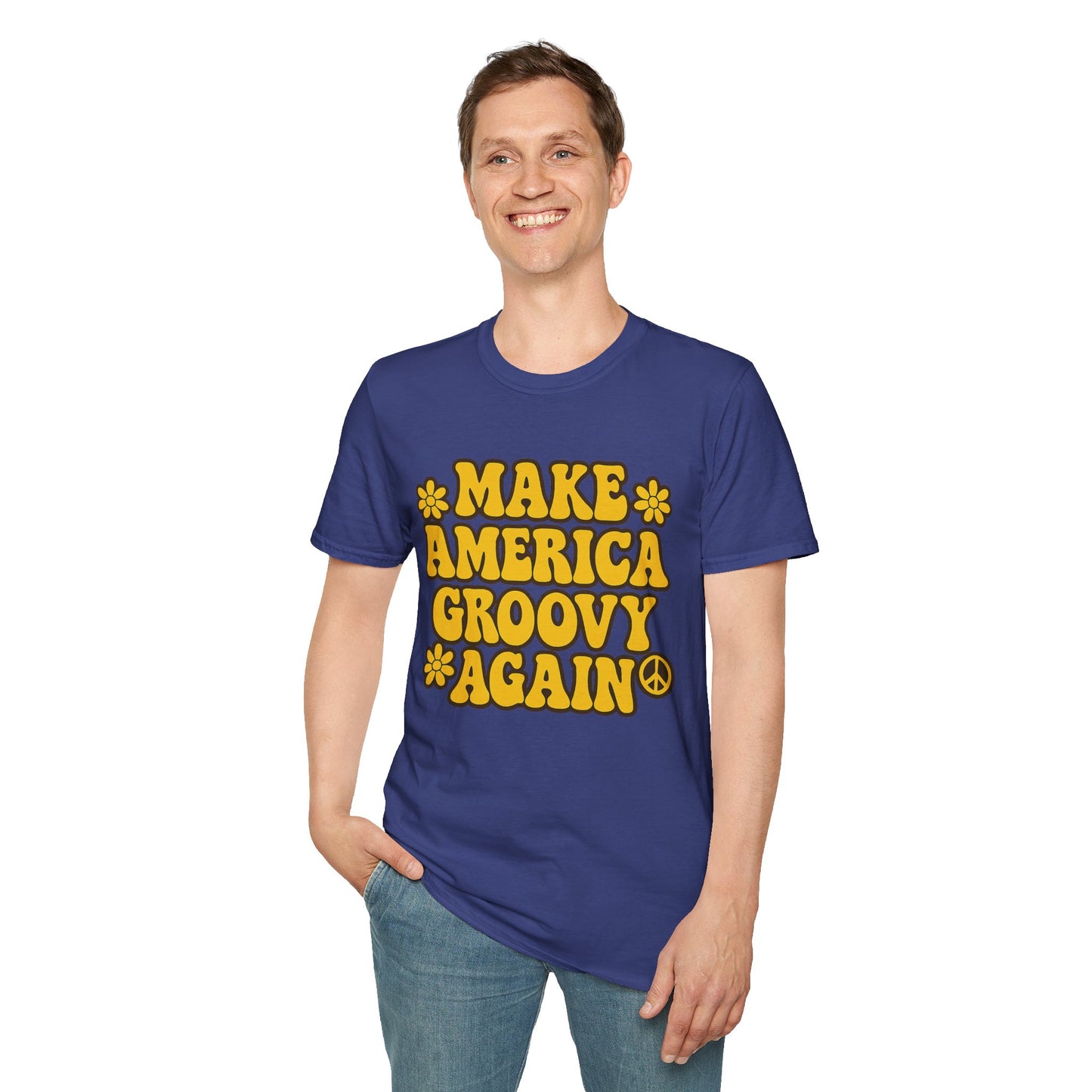 Make America Groovy Again Shirt – Funny Retro Hippie Tee with Peace Sign – Gift for Old Souls, Vintage Lovers, Flower Child Friends