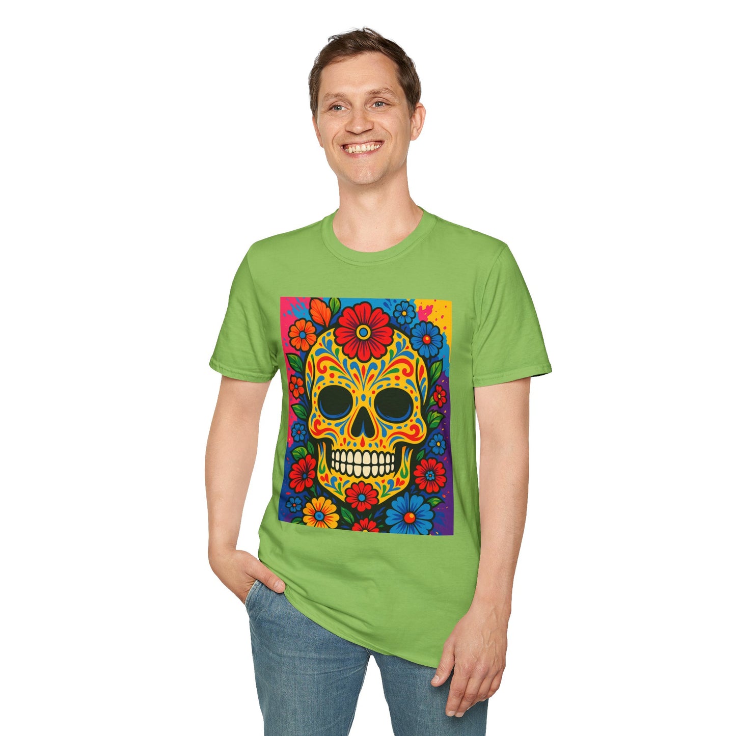 Colorful Sugar Skull Shirt | Day of the Dead Graphic Tee | Gift for Tattoo Lovers & Art Fans | Floral Skull T-Shirt