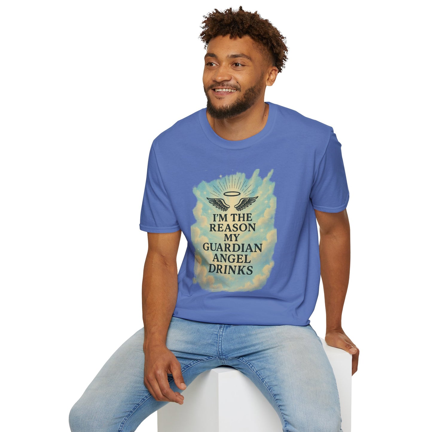 Unisex Softstyle T-Shirt, Funny Guardian Angel Tee, Unique Gift for Friends, Humor Shirt, Casual Wear, Perfect for Holidays