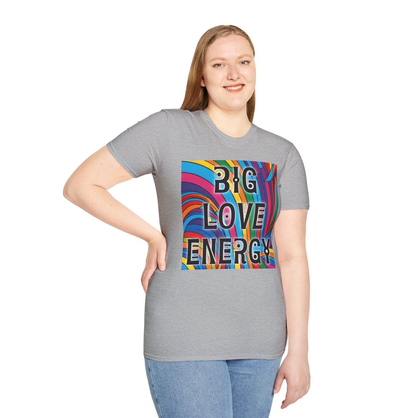 Big Love Energy Shirt – Colorful Retro Pride Rainbow Tee with Bold Positive Message – Gift for Optimists, LGBTQ Friends, and Love-First People