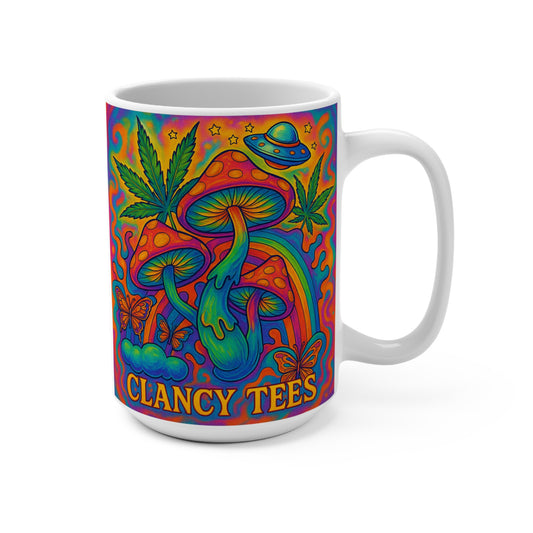 Psychedelic Mushroom Ceramic Mug Trippy Cannabis Coffee Cup Colorful Stoner Art