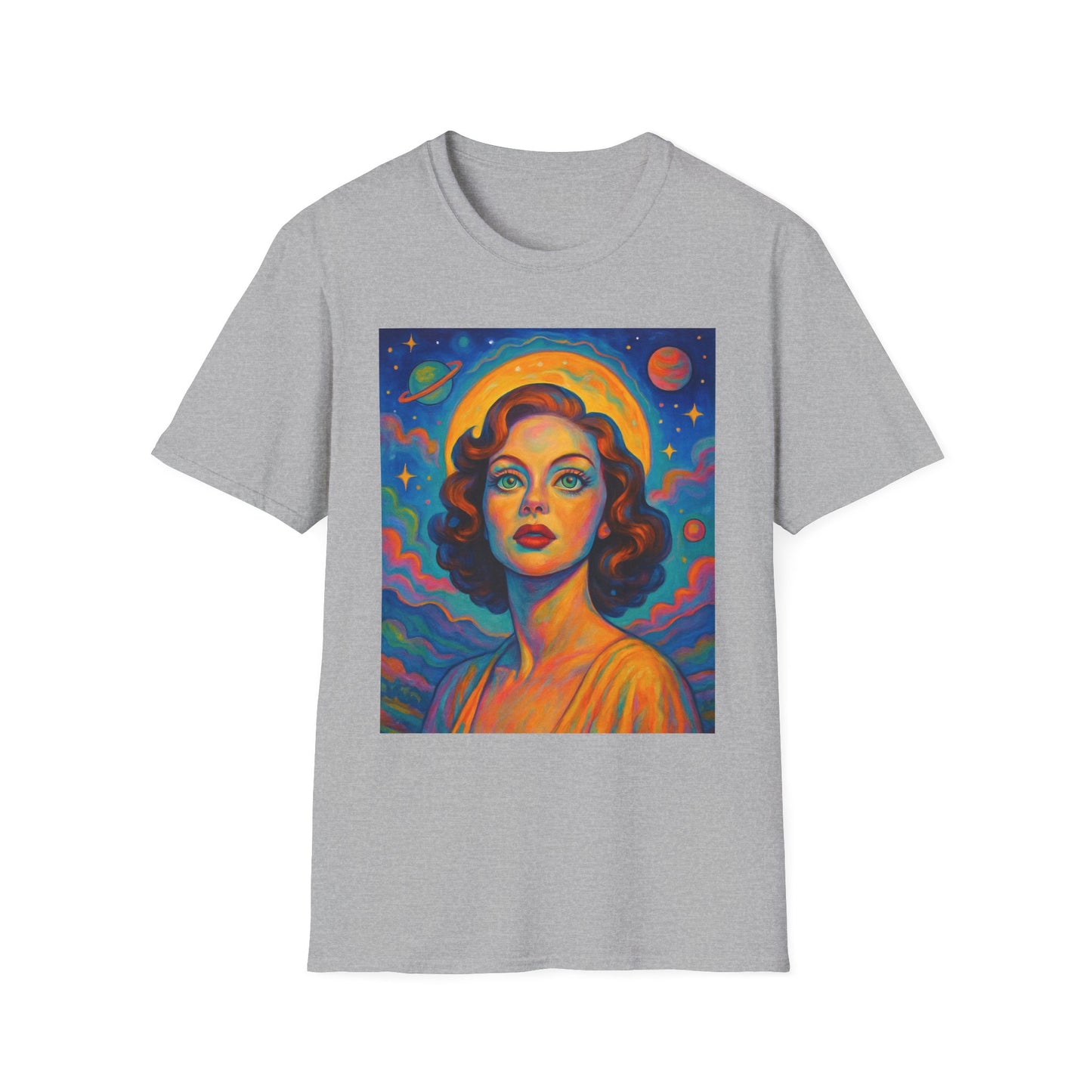Retro Space Girl T Shirt Vintage Sci Fi Beauty Psychedelic Pop Art Galaxy Babe Tee Gift for Star Gazers Cosmic Fashion Astronaut Dreamwear