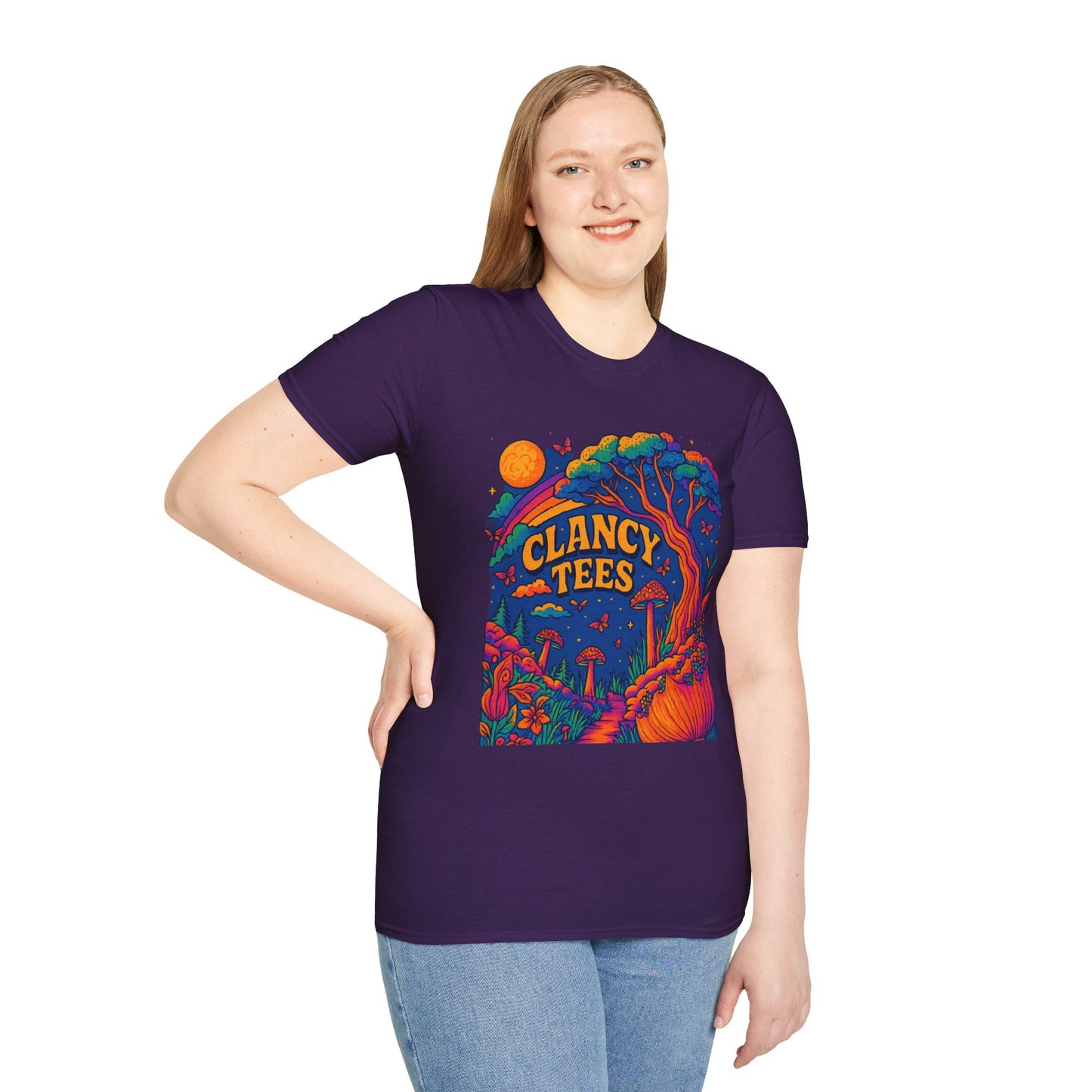 Colorful Nature-Themed Unisex Softstyle T-Shirt - Bohemian Vibe, Perfect for Festivals, Gift for Nature Lovers, Casual Wear, Clancy Tees