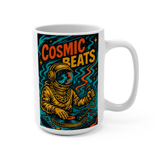 Cosmic Beats Mug Astronaut DJ Coffee Cup Retro Space Music Gift For Ravers