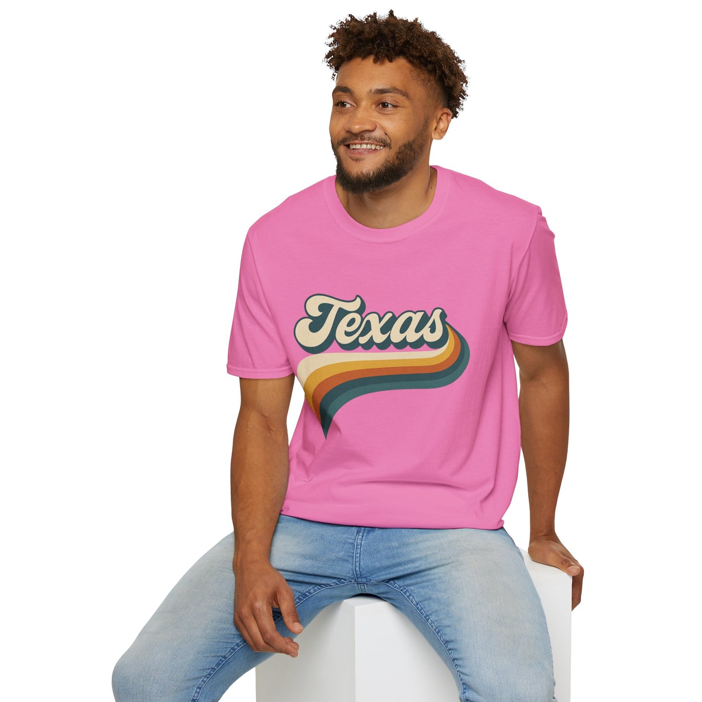 Retro Texas Shirt – Vintage Style Texas Wave Tee • Gildan Softstyle® Unisex Comfort • Gift for Texans • Groovy Southern State Pride Shirt