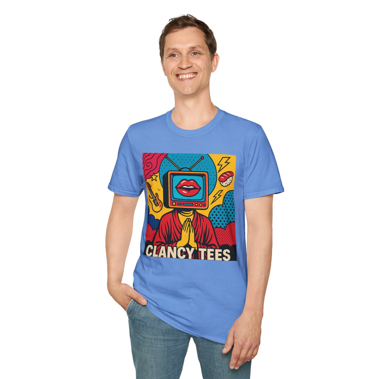 Pop Art TV Head T Shirt for Creatives Graphic Tee for Artists Gift for Surreal Art Lovers Unisex Visual Commentary Shirt