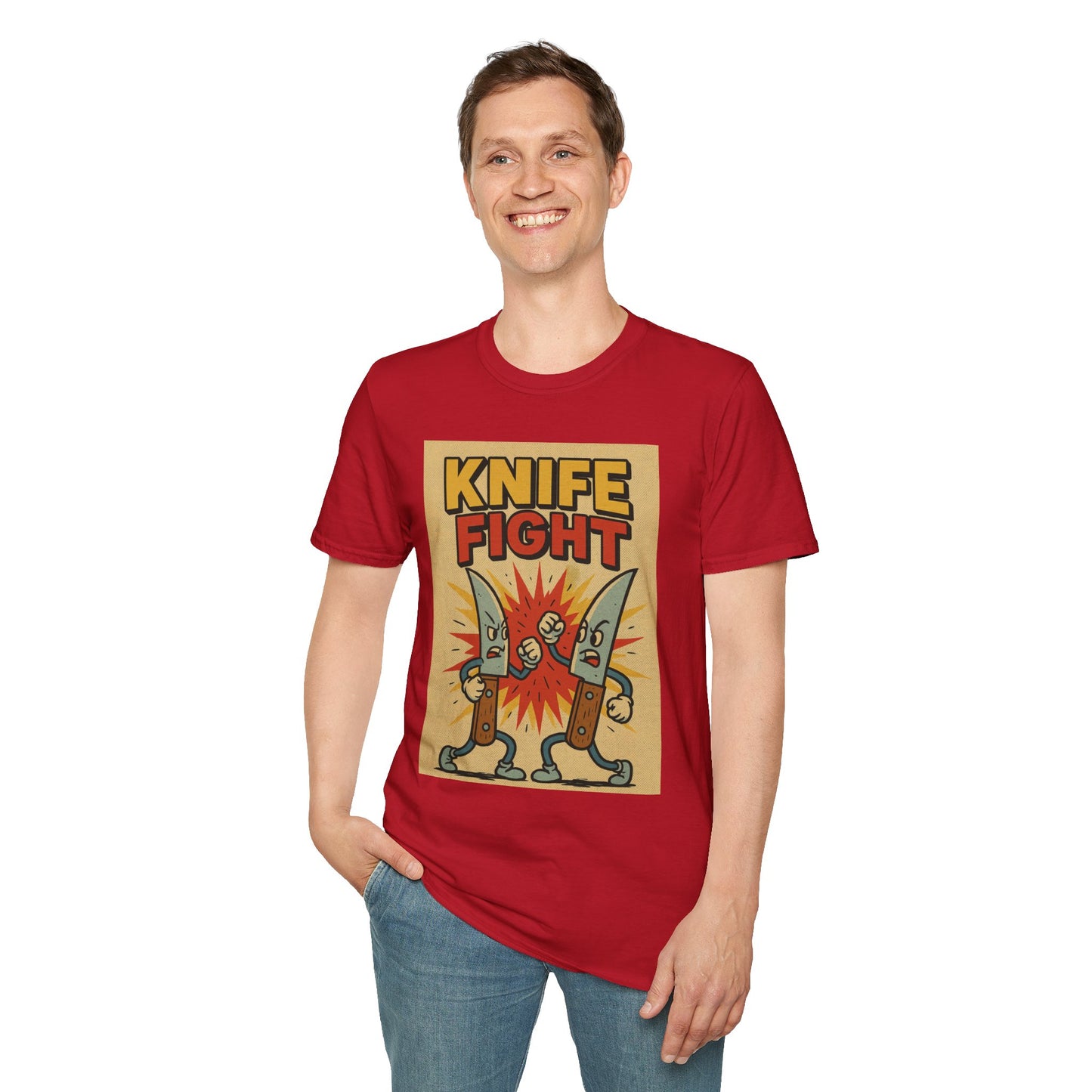 Retro Knife Fight Graphic T-Shirt, Funny Tee, Casual Unisex Clothing, Gift for Him or Her, Unique Humor Shirt