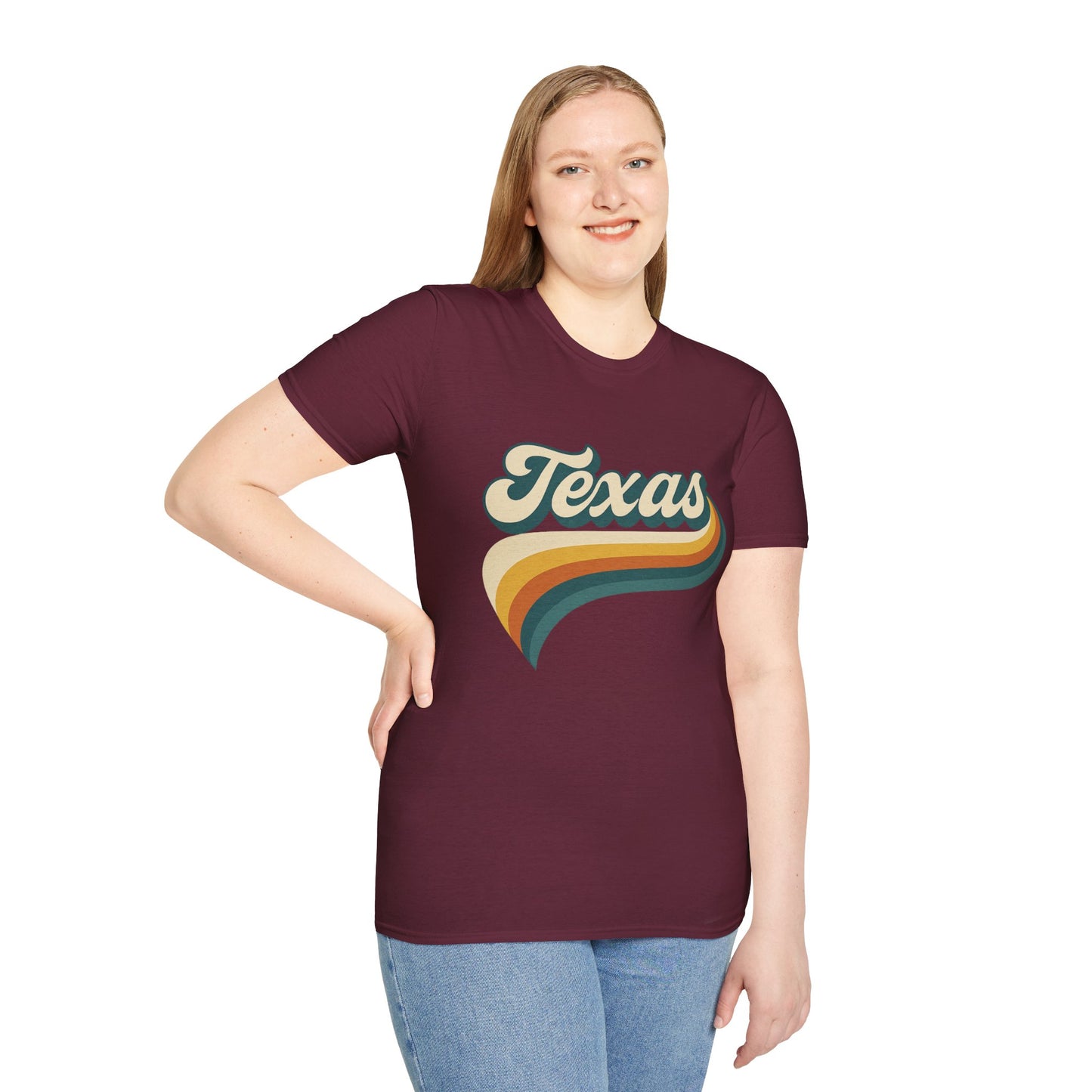 Retro Texas Shirt – Vintage Style Texas Wave Tee • Gildan Softstyle® Unisex Comfort • Gift for Texans • Groovy Southern State Pride Shirt