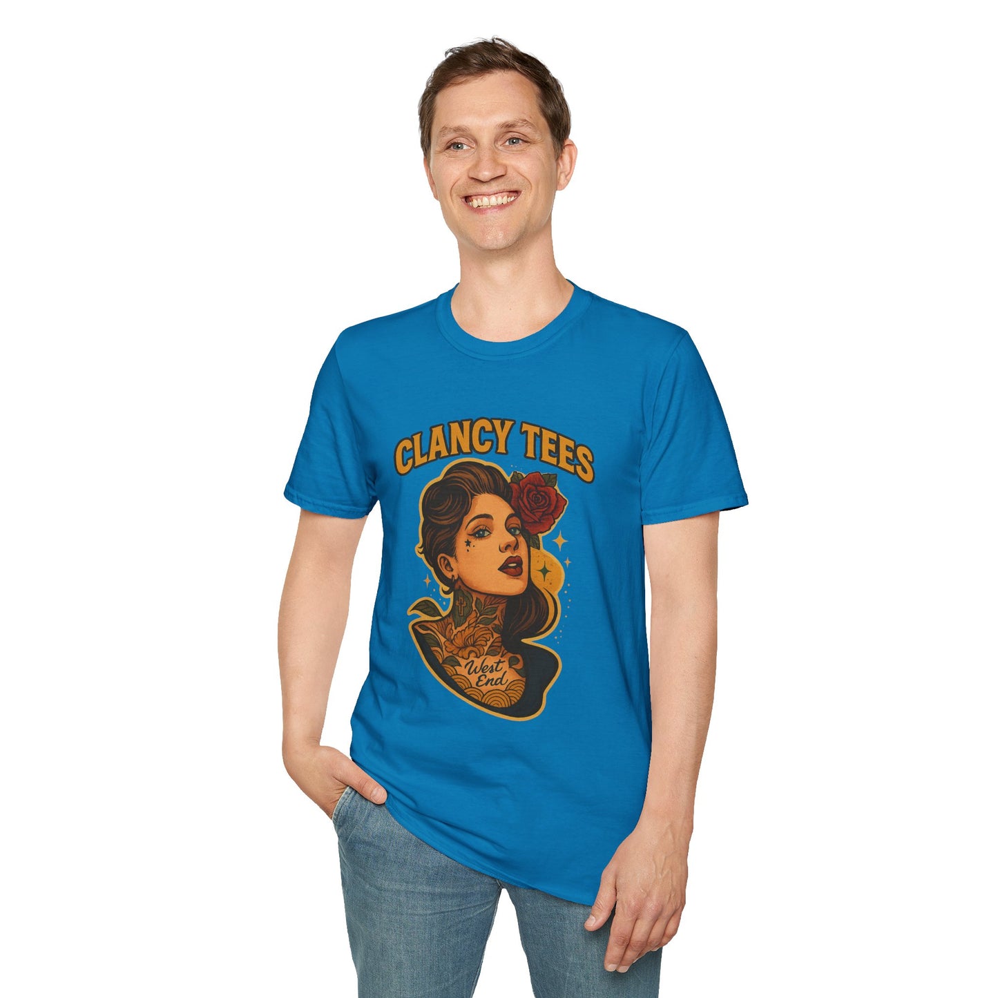 Vintage Tattoo-Inspired Unisex Softstyle T-Shirt, Unique Graphic Tee, Casual Statement Shirt, Perfect Gift for Friends & Festivals
