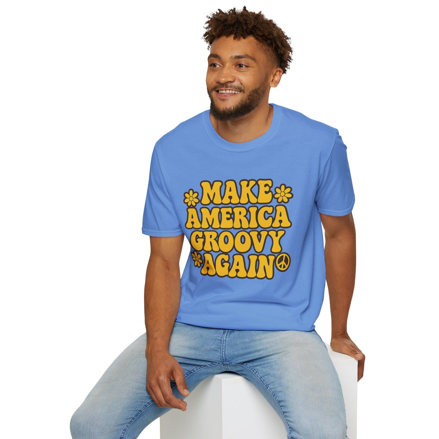Make America Groovy Again Shirt – Funny Retro Hippie Tee with Peace Sign – Gift for Old Souls, Vintage Lovers, Flower Child Friends