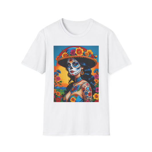 Sugar Skull Tattoo T-Shirt – Día de los Muertos Art Tee – Gift for Skull Art Fans, Tattoo Addicts, and Alternative Fashion Collectors