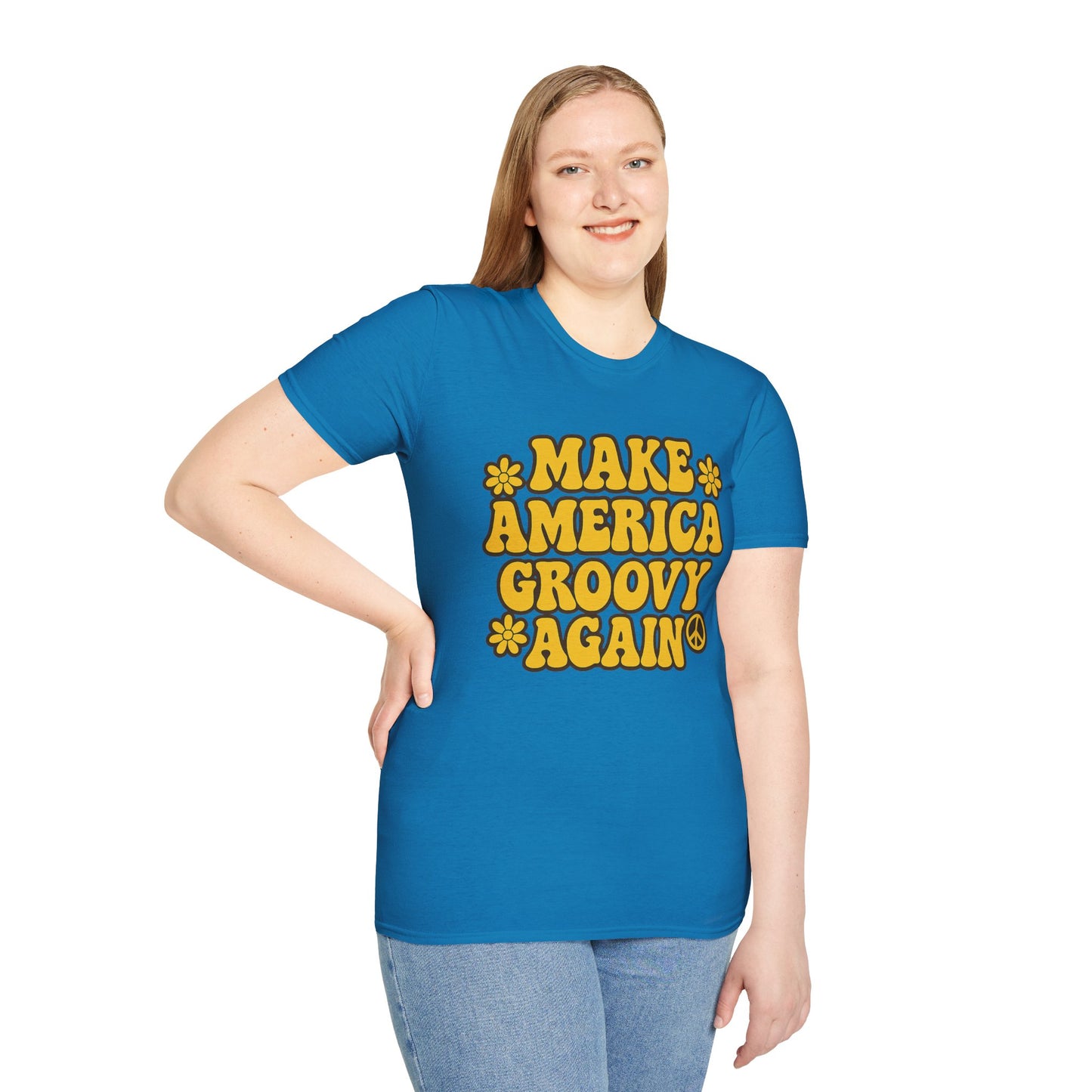 Make America Groovy Again Shirt – Funny Retro Hippie Tee with Peace Sign – Gift for Old Souls, Vintage Lovers, Flower Child Friends
