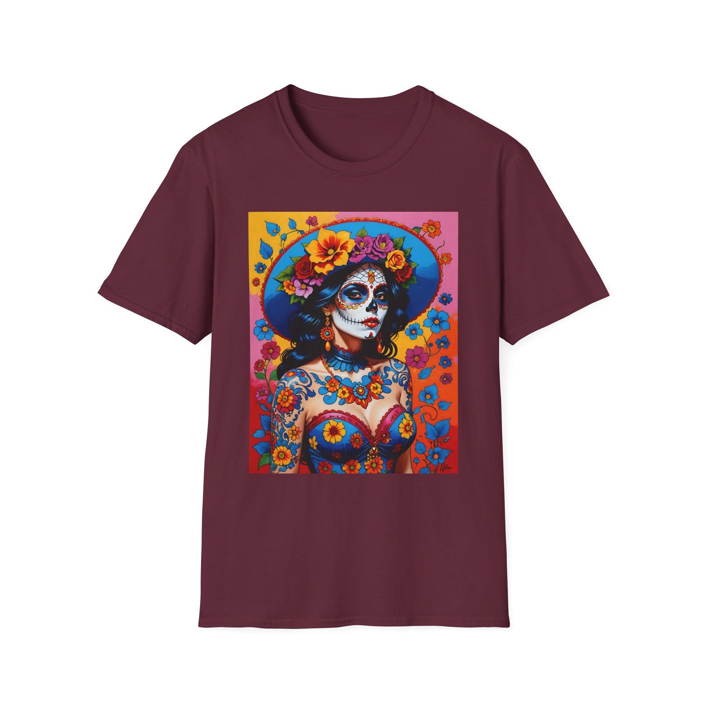 Sugar Skull T-Shirt – Día de los Muertos Art Tee – Gift for Goth Aesthetic Fans, Colorful Skull Lovers, and Tattoo-Inspired Fashion