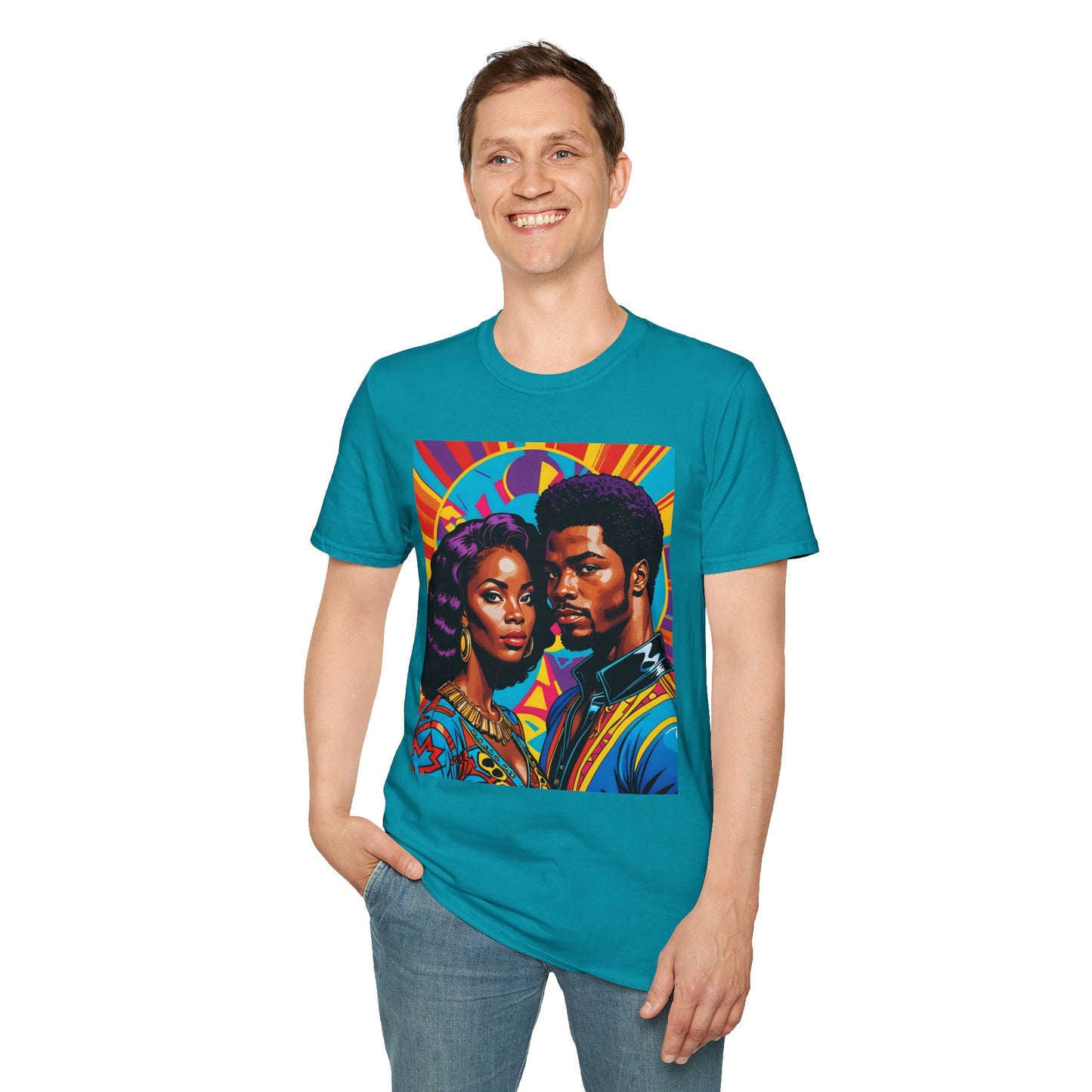Vibrant Retro-Inspired Unisex Softstyle T-Shirt, Colorful Art Tee, Black History Month Shirt, Casual Streetwear, Gift for Art Lovers