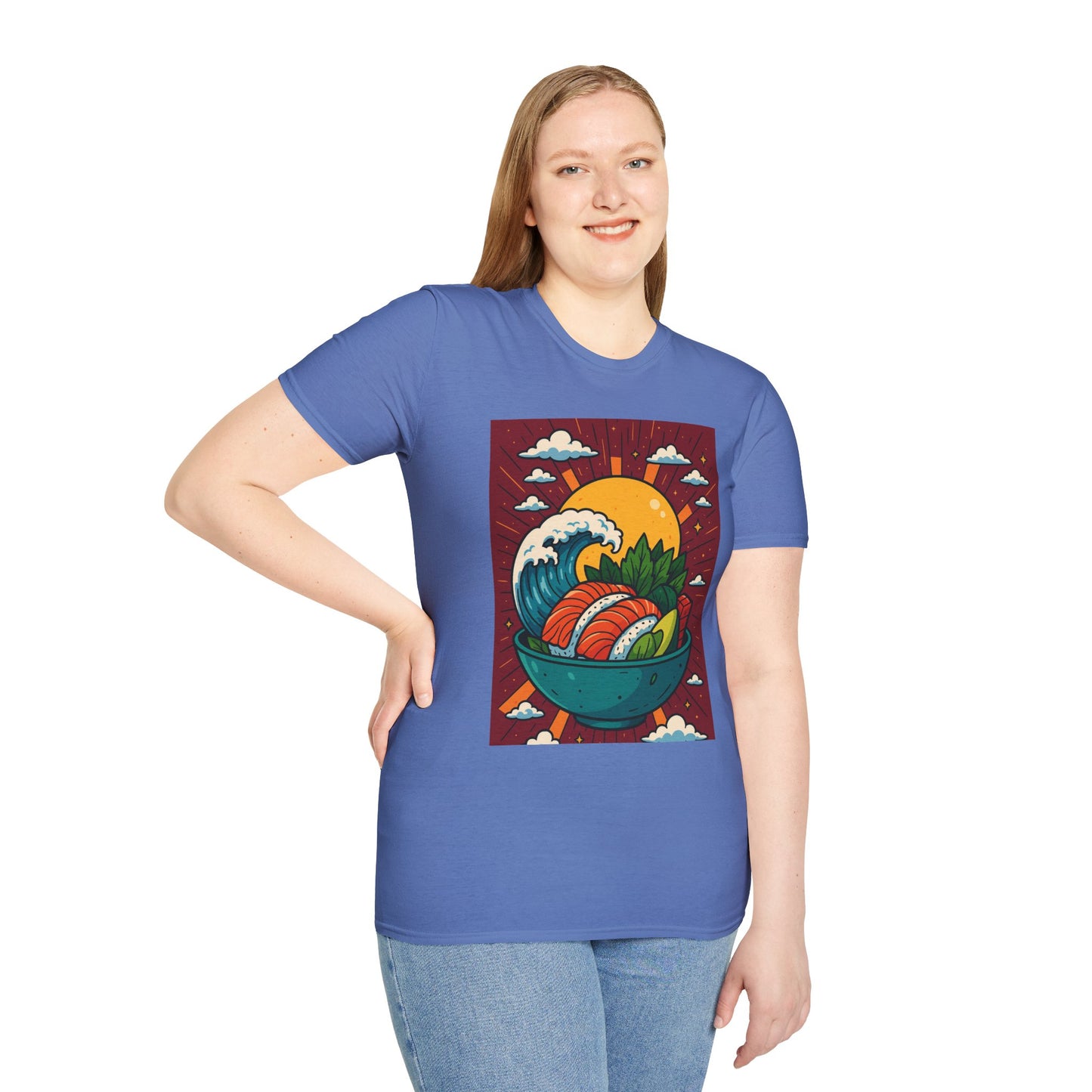 Sushi Wave T-Shirt – Retro Japanese Food Graphic Tee – Cool Sushi Shirt Gift for Foodies, Anime Fans, Ocean Lovers & Japanese Aesthetic Collectors