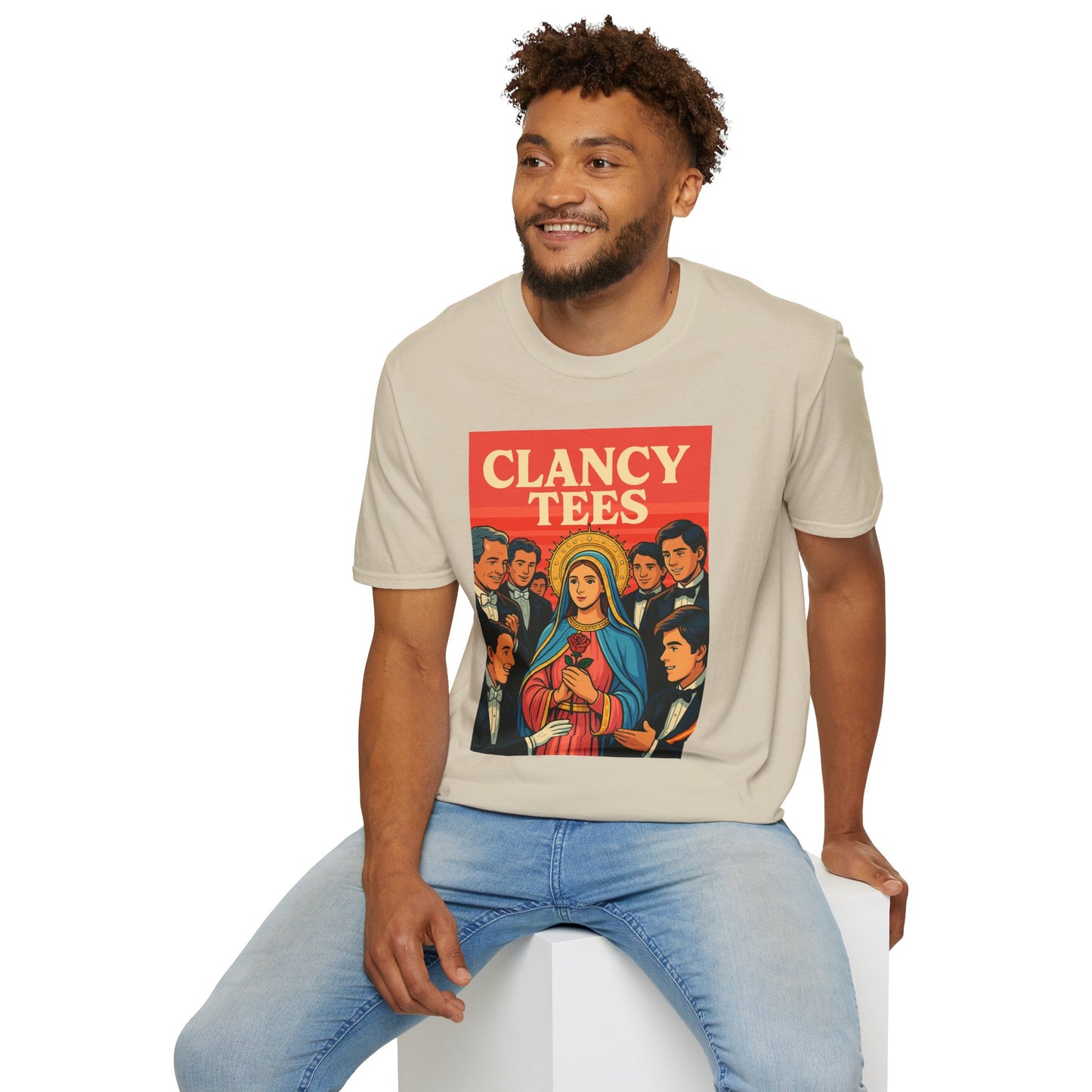 Vintage Virgin Mary Graphic T-Shirt, Softstyle Madonna Tee for Casual Wear, Perfect Gift for Holidays, Retro Clothing, Unisex Tees