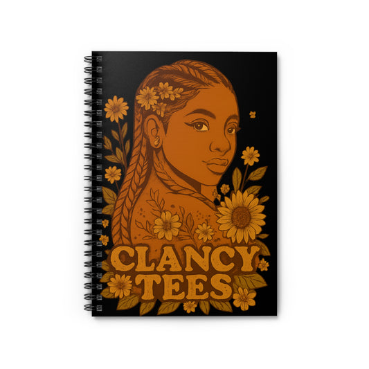 Sunflower Notebook – Bold Portrait Journal with Floral Art, Afrocentric Writing Spiral Notebook, Stylish Artistic Journal Design, Gift for Creative Women