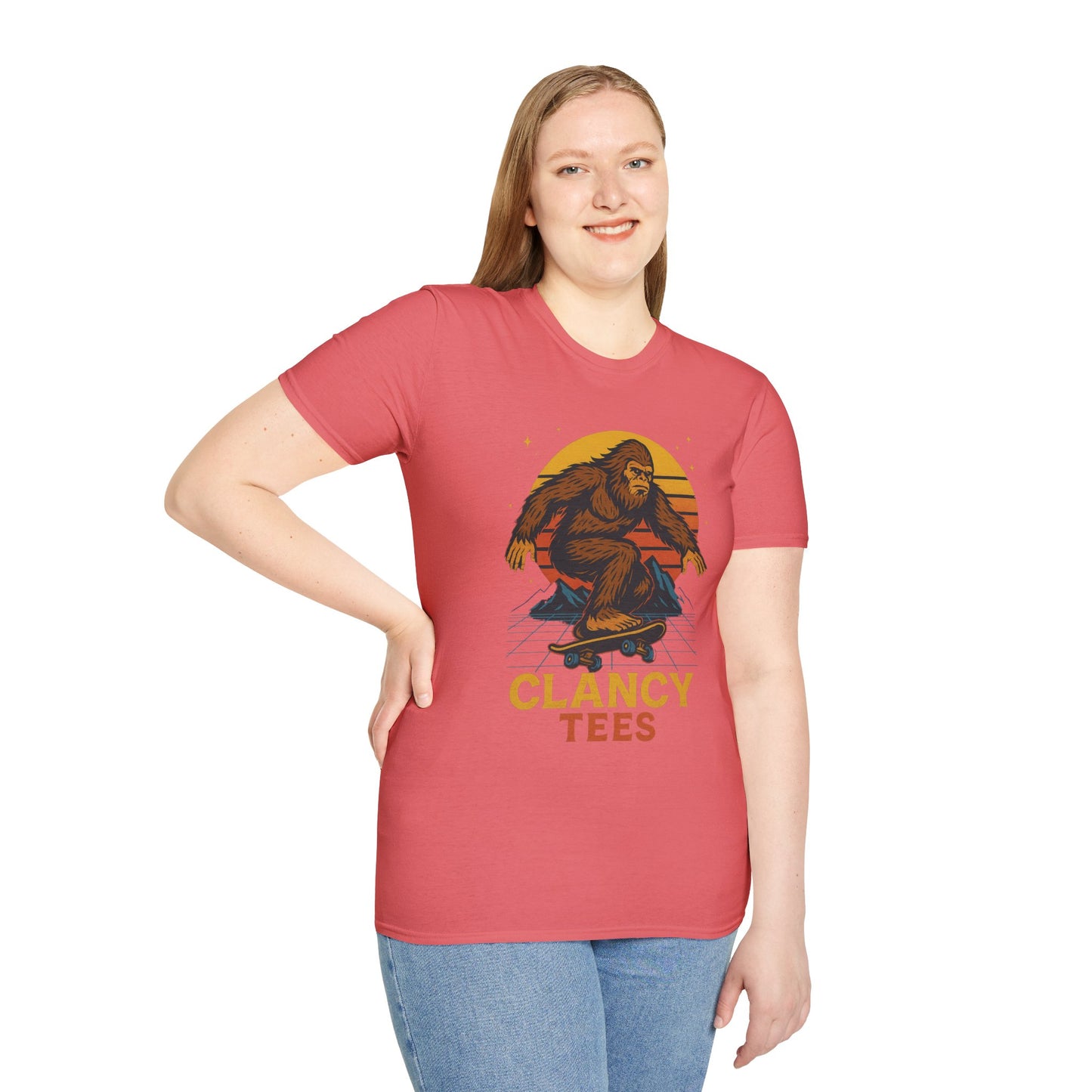 Bigfoot Skateboard Unisex T-Shirt, Retro Graphic Tee, Funny Gift for Skaters, Adventure Lovers, Summer Apparel, Men's and Women's Fashion